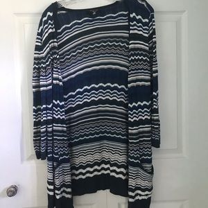 Open Front Striped Cardigan w/Pockets